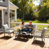 Poly Rattan 4 Piece Garden Sofa Set With Rectangular Glass Table and Chairs - Velmora