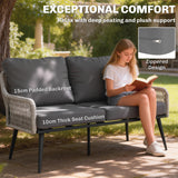 Poly Rattan 4 Piece Garden Sofa Set With Rectangular Glass Table and Chairs - Velmora