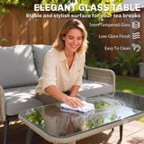 Poly Rattan 4 Piece Garden Sofa Set With Rectangular Glass Table and Chairs - Velmora