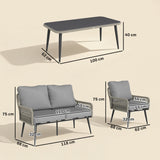 Poly Rattan 4 Piece Garden Sofa Set With Rectangular Glass Table and Chairs - Velmora