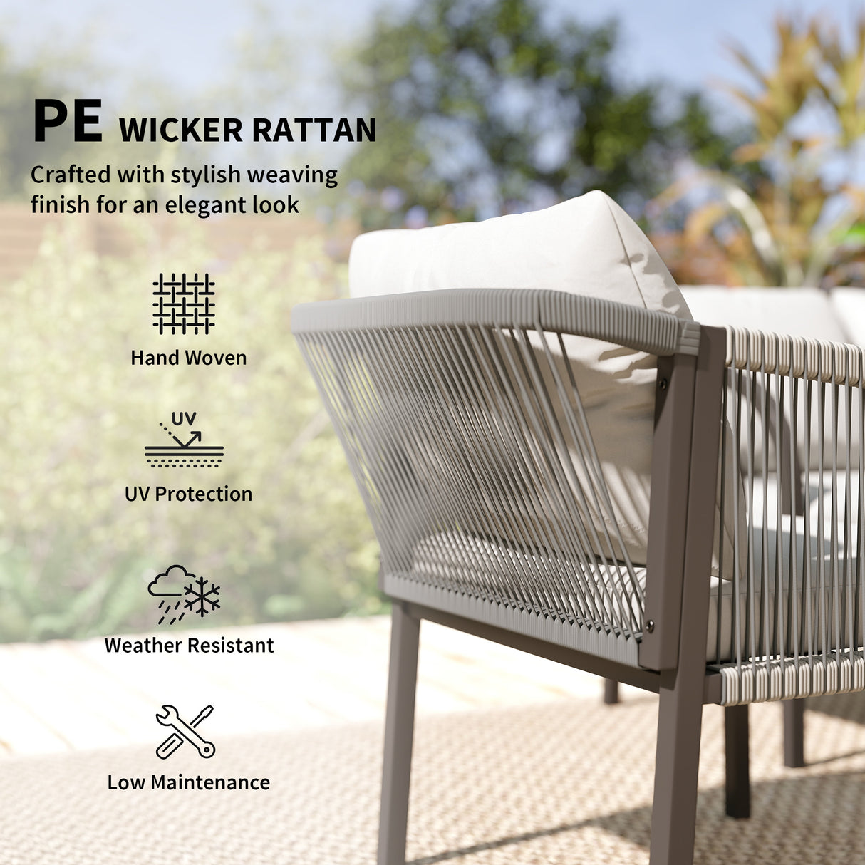 Poly Rattan 4 Pieces Conversation Garden Sofa Set With Loveseat And Table - Velmora