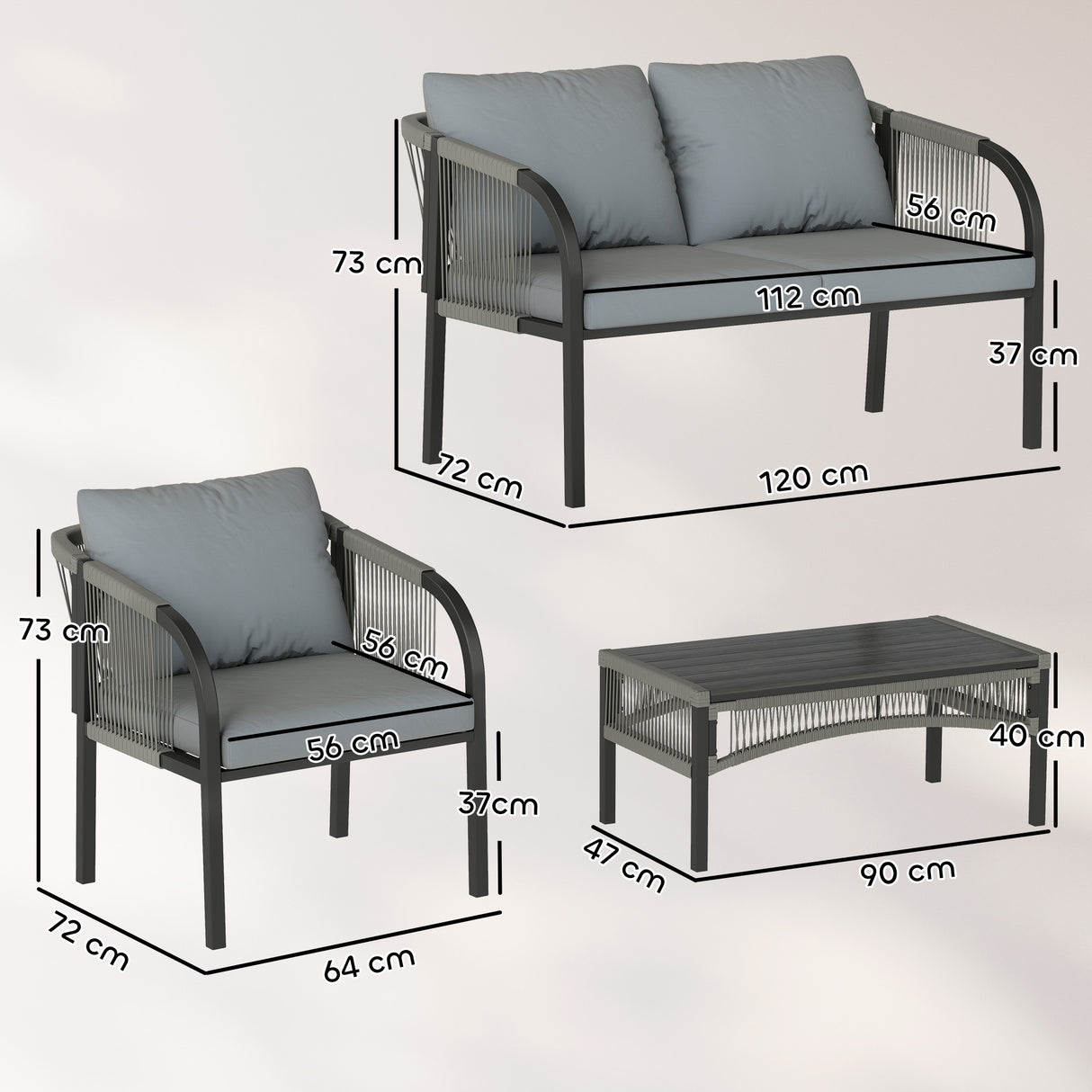 Poly Rattan 4 Pieces Conversation Garden Sofa Set With Loveseat And Table - Velmora