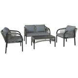 Poly Rattan 4 Pieces Conversation Garden Sofa Set With Loveseat And Table - Velmora