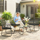 Poly Rattan 4 Pieces Garden Sofa Set With Armchairs and Coffee Table - Velmora