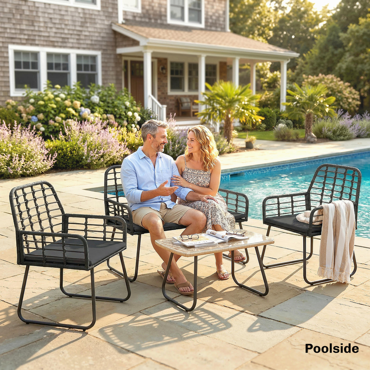 Poly Rattan 4 Pieces Garden Sofa Set With Armchairs and Coffee Table - Velmora