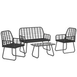 Poly Rattan 4 Pieces Garden Sofa Set With Armchairs and Coffee Table - Velmora