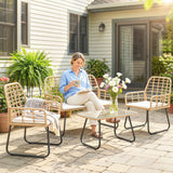 Poly Rattan 4 Pieces Garden Sofa Set With Armchairs and Coffee Table - Velmora