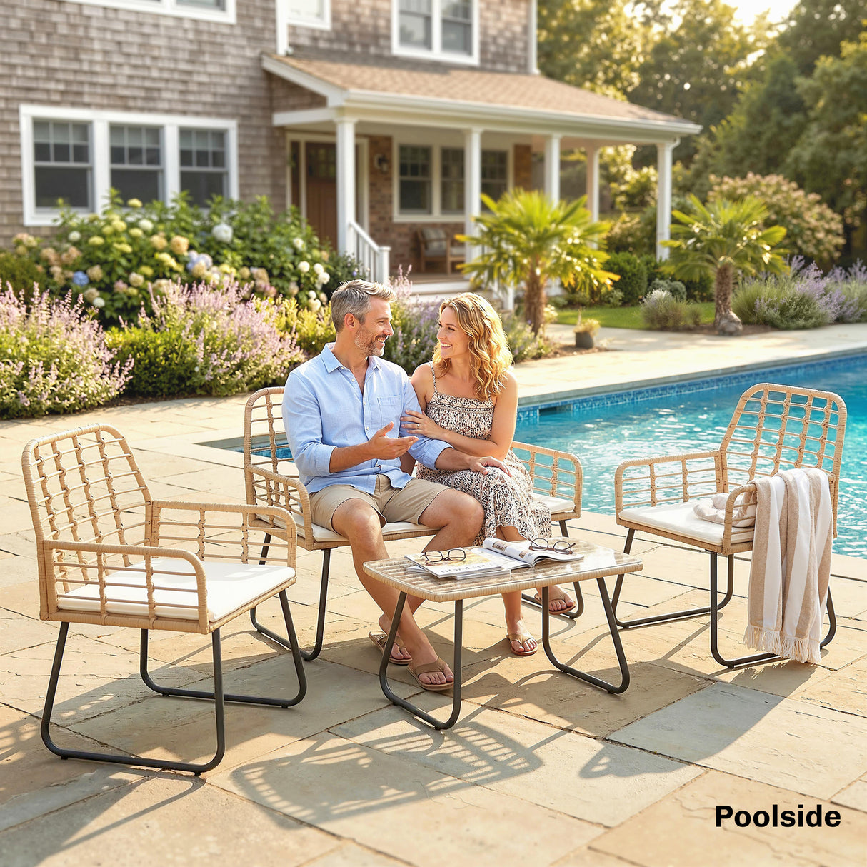 Poly Rattan 4 Pieces Garden Sofa Set With Armchairs and Coffee Table - Velmora