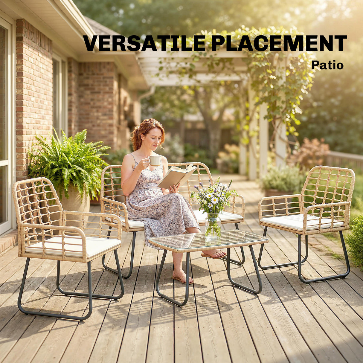 Poly Rattan 4 Pieces Garden Sofa Set With Armchairs and Coffee Table - Velmora