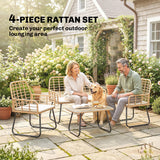 Poly Rattan 4 Pieces Garden Sofa Set With Armchairs and Coffee Table - Velmora