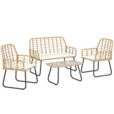 Poly Rattan 4 Pieces Garden Sofa Set With Armchairs and Coffee Table - Velmora