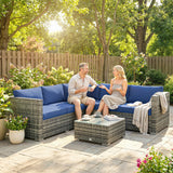 Poly Rattan 4 Pieces Garden Sofa Set With Glass Top Coffee Table - Velmora