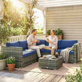Poly Rattan 4 Pieces Garden Sofa Set With Glass Top Coffee Table - Velmora