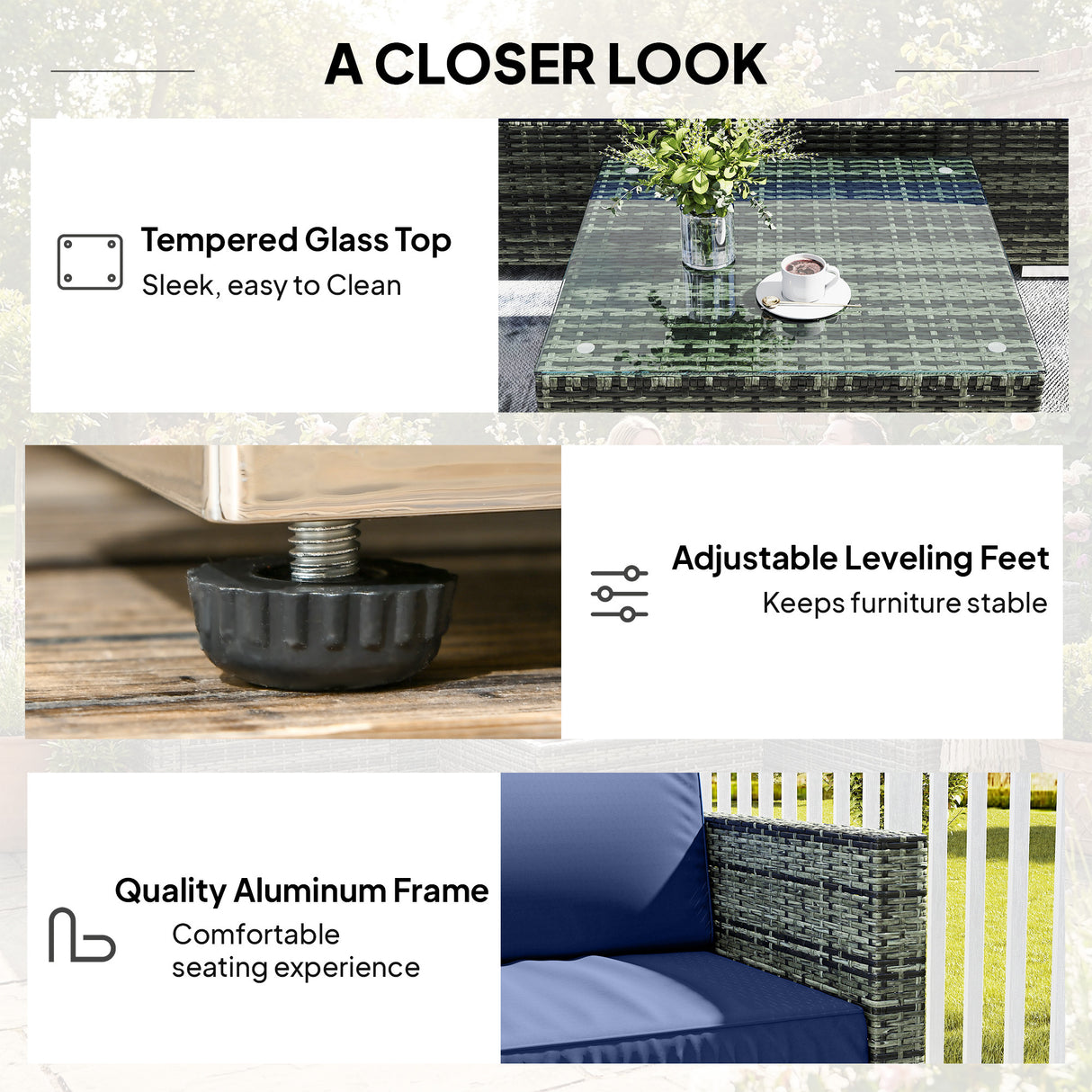 Poly Rattan 4 Pieces Garden Sofa Set With Glass Top Coffee Table - Velmora