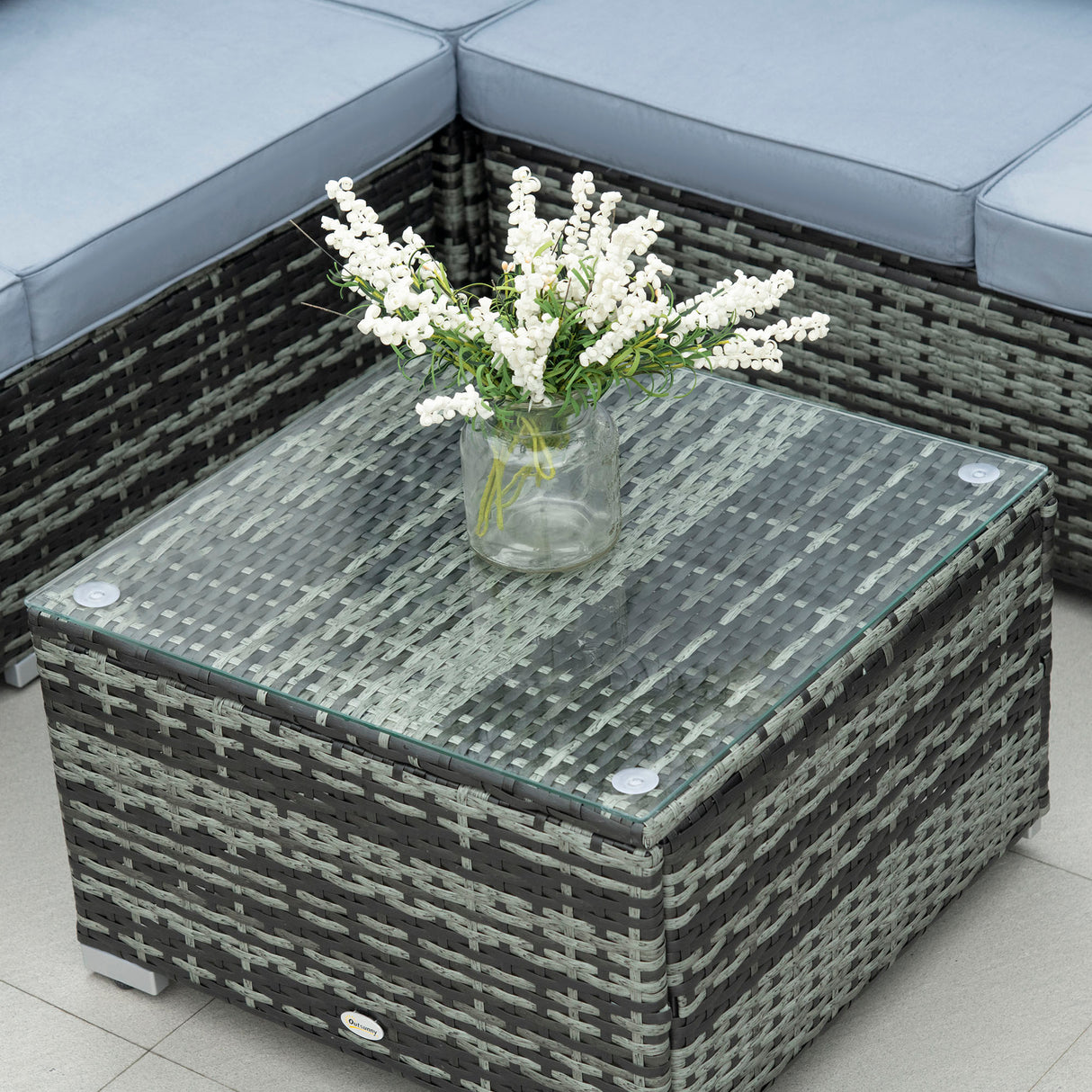 Poly Rattan 4 Pieces Garden Sofa Set With Glass Top Coffee Table - Velmora