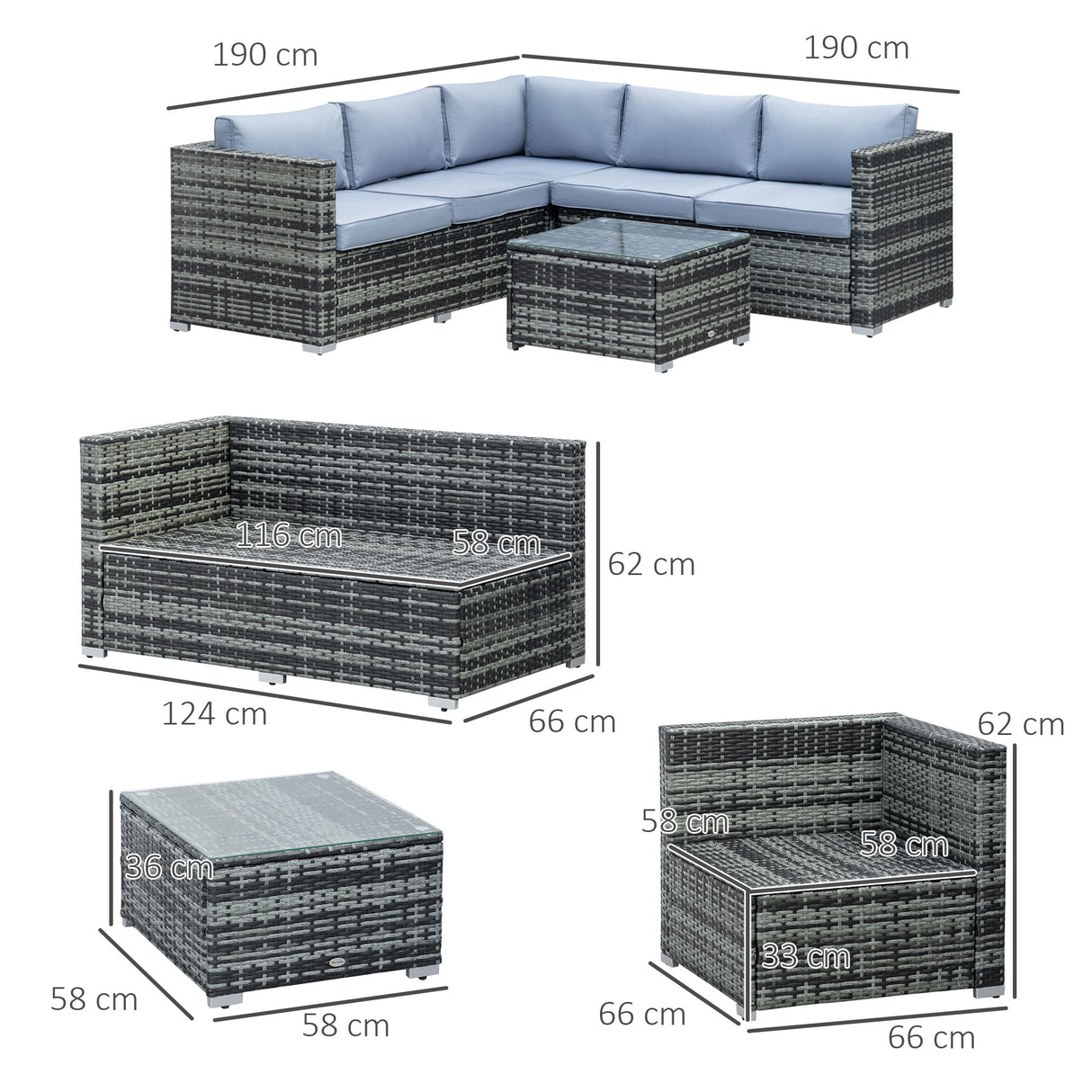 Poly Rattan 4 Pieces Garden Sofa Set With Glass Top Coffee Table - Velmora
