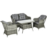 Poly Rattan 4 Pieces Garden Sofa Set With Rectangular Glass Coffee Table - Velmora
