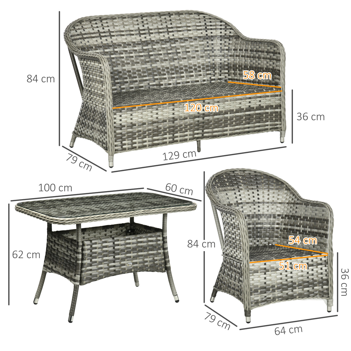 Poly Rattan 4 Pieces Garden Sofa Set With Rectangular Glass Coffee Table - Velmora