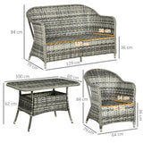 Poly Rattan 4 Pieces Garden Sofa Set With Rectangular Glass Coffee Table - Velmora