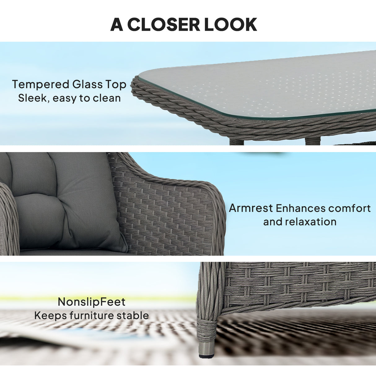 Poly Rattan 4 Pieces Garden Sofa Set With Rectangular Glass Coffee Table - Velmora