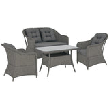 Poly Rattan 4 Pieces Garden Sofa Set With Rectangular Glass Coffee Table - Velmora