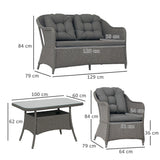 Poly Rattan 4 Pieces Garden Sofa Set With Rectangular Glass Coffee Table - Velmora