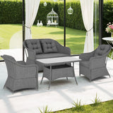 Poly Rattan 4 Pieces Garden Sofa Set With Rectangular Glass Coffee Table - Velmora