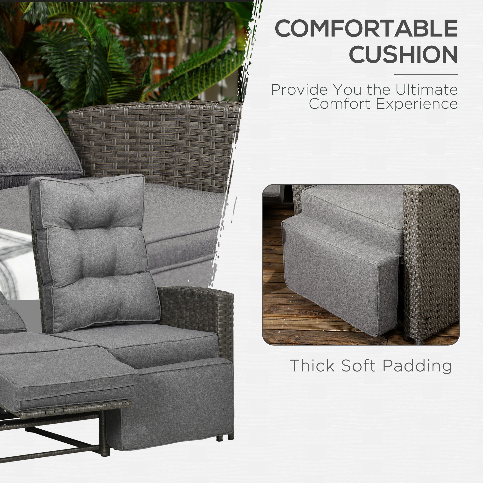 Poly Rattan 4 Pieces Garden Sofa Set With Glass Top Table for Poolside - Velmora