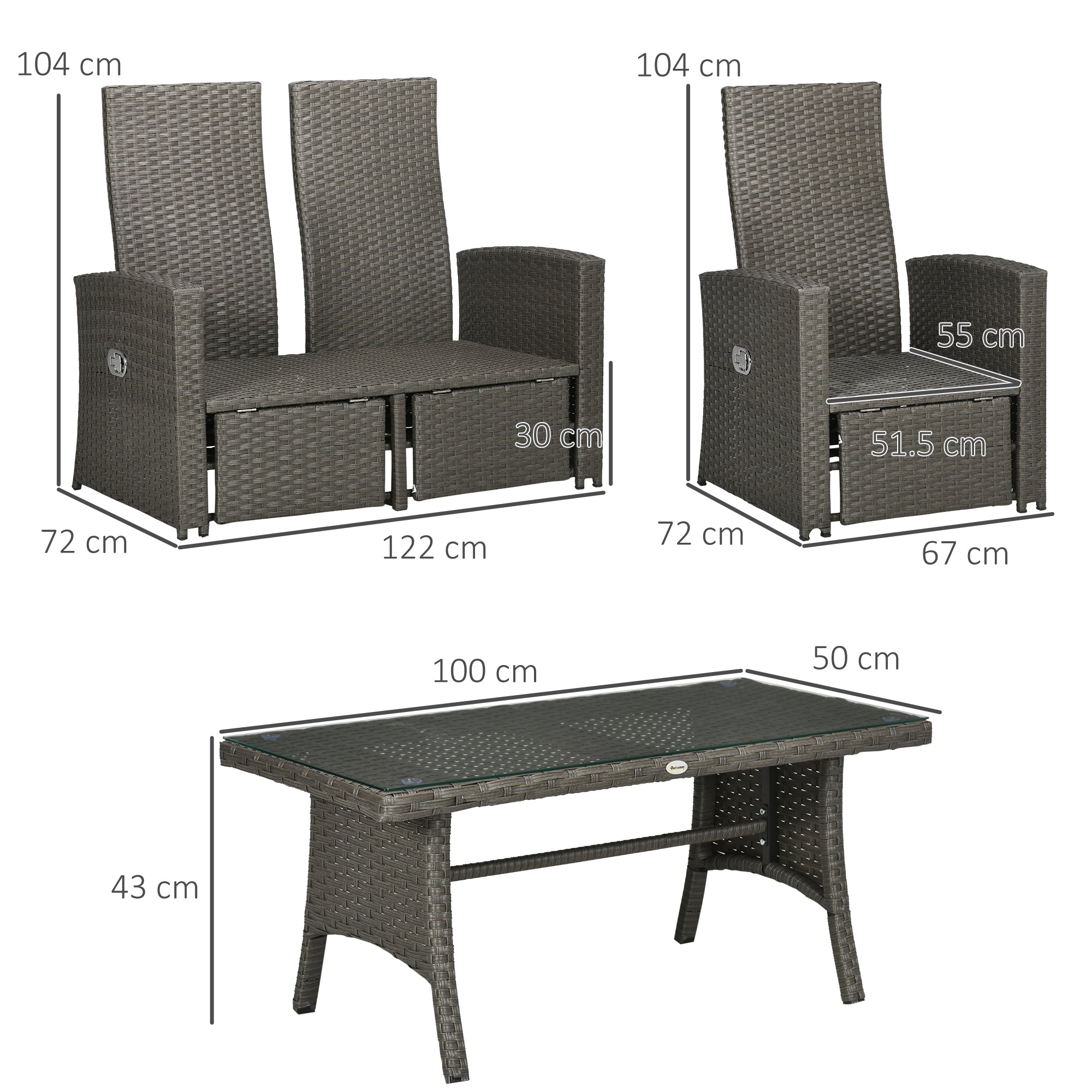 Poly Rattan 4 Pieces Garden Sofa Set With Glass Top Table for Poolside - Velmora