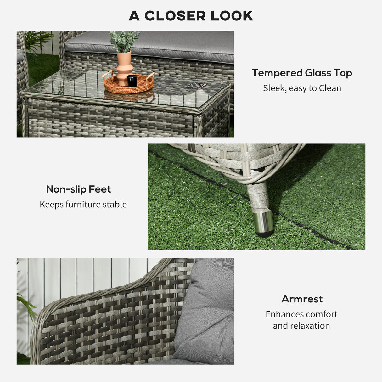 Poly Rattan 4 Pieces Garden Sofa Set With Glass-Top Table - Velmora