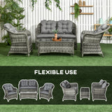Poly Rattan 4 Pieces Garden Sofa Set With Glass-Top Table - Velmora