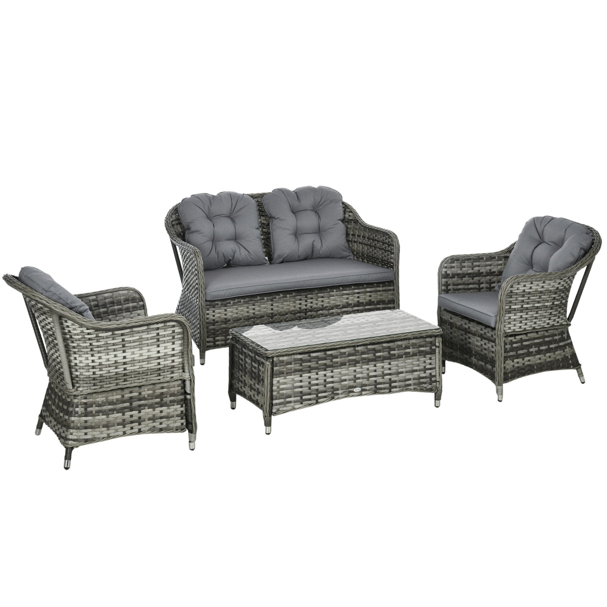 Poly Rattan 4 Pieces Garden Sofa Set With Glass-Top Table - Velmora