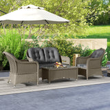 Poly Rattan 4 Pieces Garden Sofa Set With Glass-Top Table - Velmora