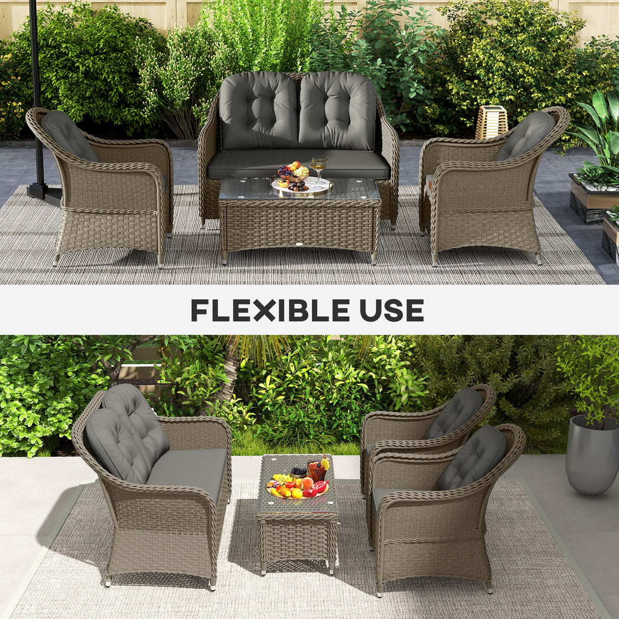 Poly Rattan 4 Pieces Garden Sofa Set With Glass-Top Table - Velmora