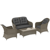 Poly Rattan 4 Pieces Garden Sofa Set With Glass-Top Table - Velmora