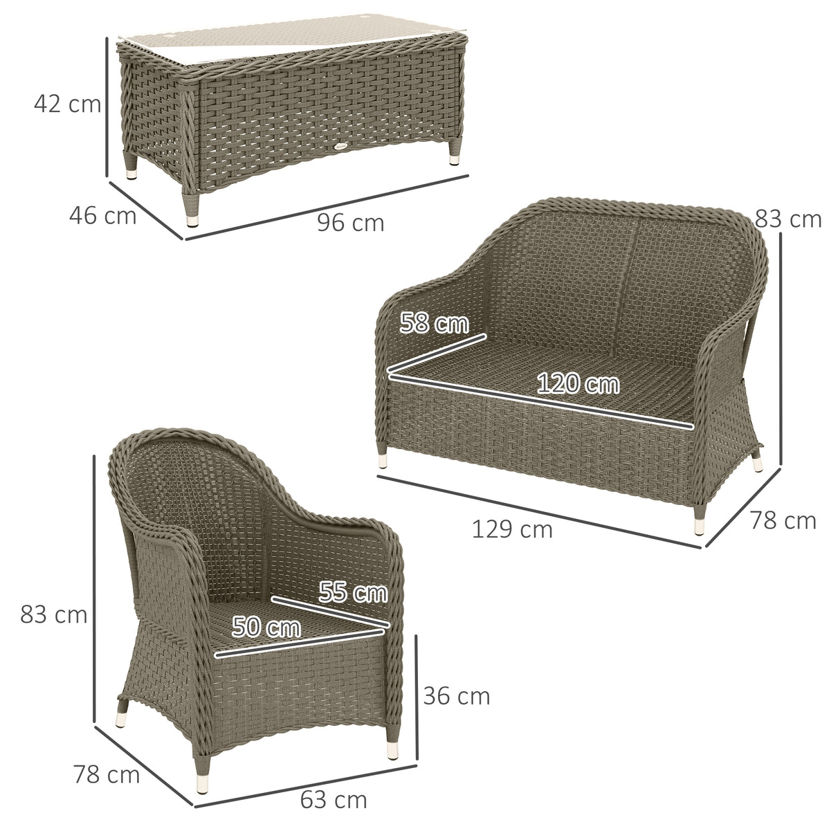 Poly Rattan 4 Pieces Garden Sofa Set With Glass-Top Table - Velmora