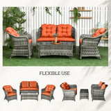 Poly Rattan 4 Pieces Garden Sofa Set With Glass-Top Table - Velmora