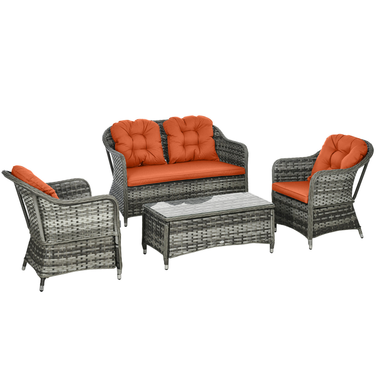 Poly Rattan 4 Pieces Garden Sofa Set With Glass-Top Table - Velmora