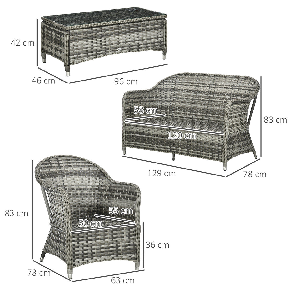 Poly Rattan 4 Pieces Garden Sofa Set With Glass-Top Table - Velmora