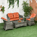 Poly Rattan 4 Pieces Garden Sofa Set With Glass-Top Table - Velmora