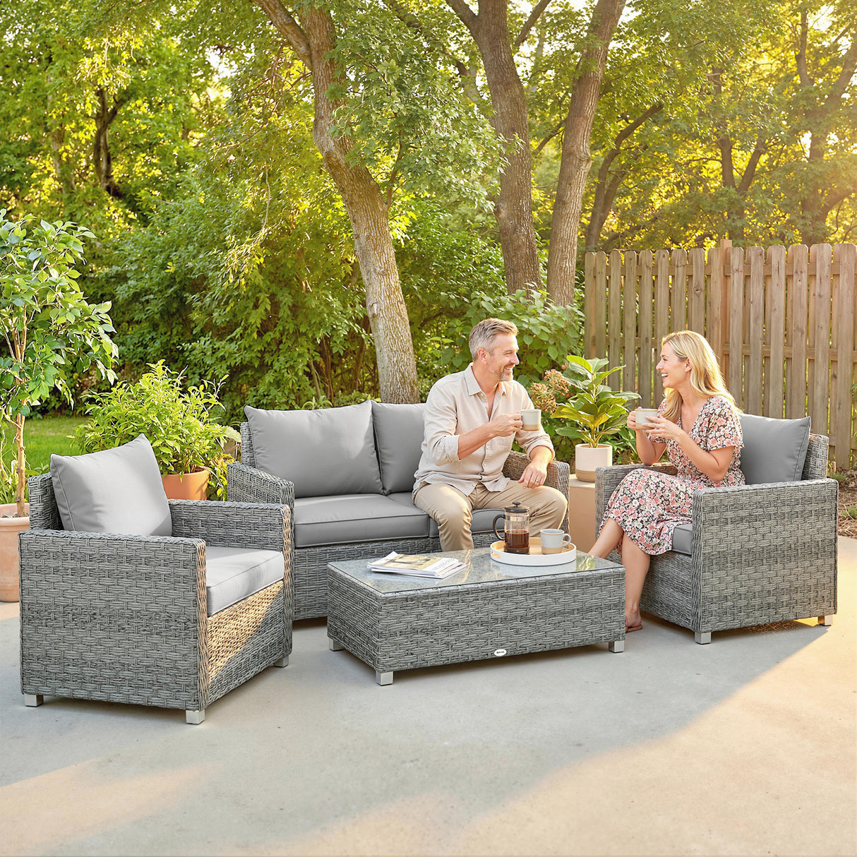Poly Rattan 4 Pieces Garden Sofa Set With Loveseat and 2 Armchairs - Velmora
