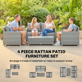 Poly Rattan 4 Pieces Garden Sofa Set With Loveseat and 2 Armchairs - Velmora
