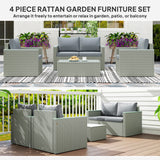 Poly Rattan 4 Pieces Garden Sofa Set With Wood Top Table - Velmora