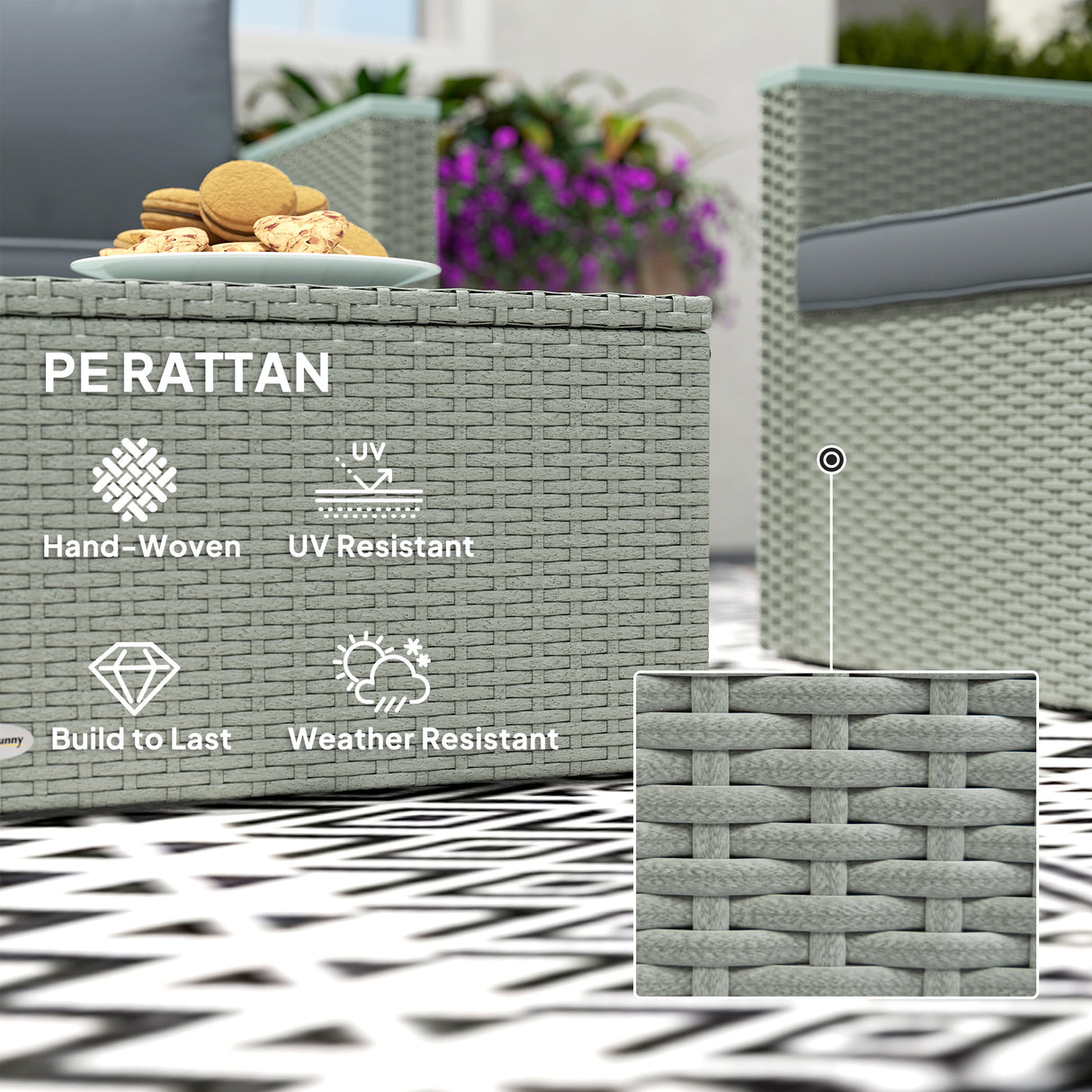 Poly Rattan 4 Pieces Garden Sofa Set With Wood Top Table - Velmora