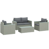 Poly Rattan 4 Pieces Garden Sofa Set With Wood Top Table - Velmora