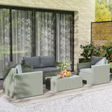 Poly Rattan 4 Pieces Garden Sofa Set With Wood Top Table - Velmora