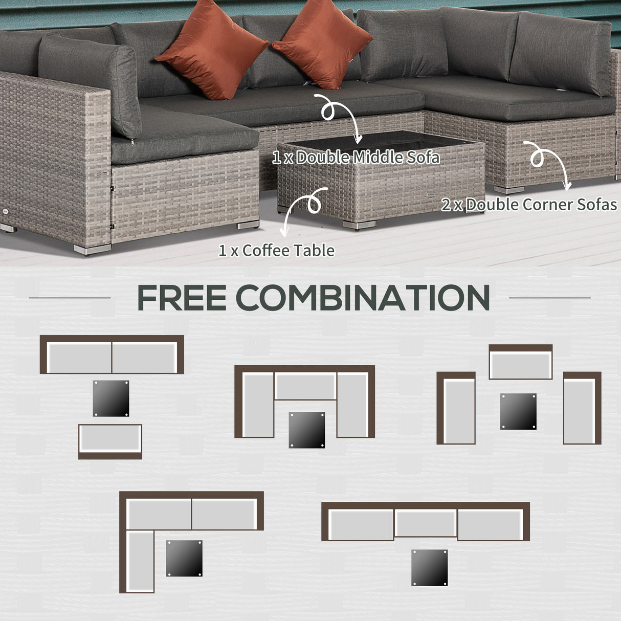 Poly Rattan 4 Pieces Half Square Garden Sofa Set - Velmora