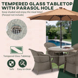 Poly Rattan 4 Seater Garden Dining Set With Parasol Hole And Cushions - Velmora
