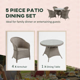 Poly Rattan 4 Seater Garden Dining Set With Parasol Hole And Cushions - Velmora