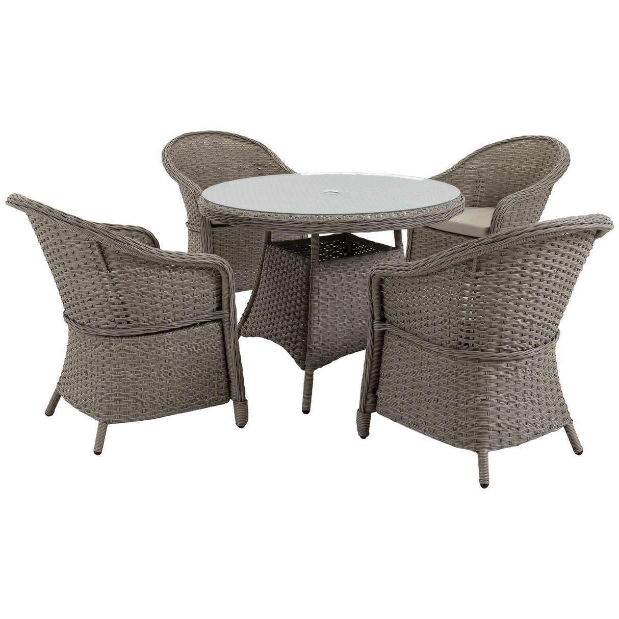 Poly Rattan 4 Seater Garden Dining Set With Parasol Hole And Cushions - Velmora